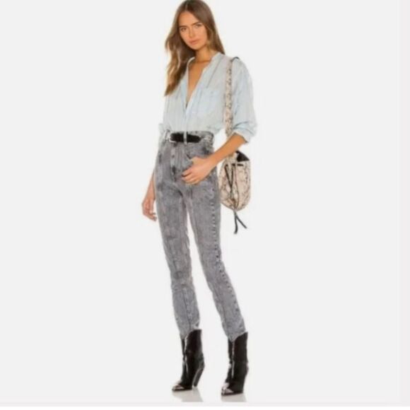 Isabel Marant Etoile Pantalon Hominy Gray High Waist Acid Stone Wash Jeans 38 4 - Picture 13 of 14
